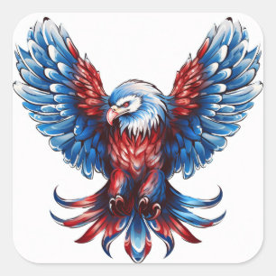 Pegatina Cuadrada Águila calva patriótica, Bandera de Estados Unidos