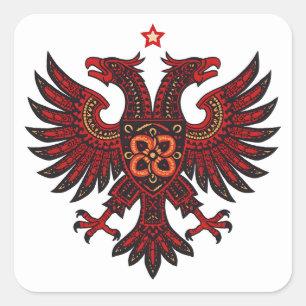 Pegatina Cuadrada Águila doble albanesa Arte étnico recortado