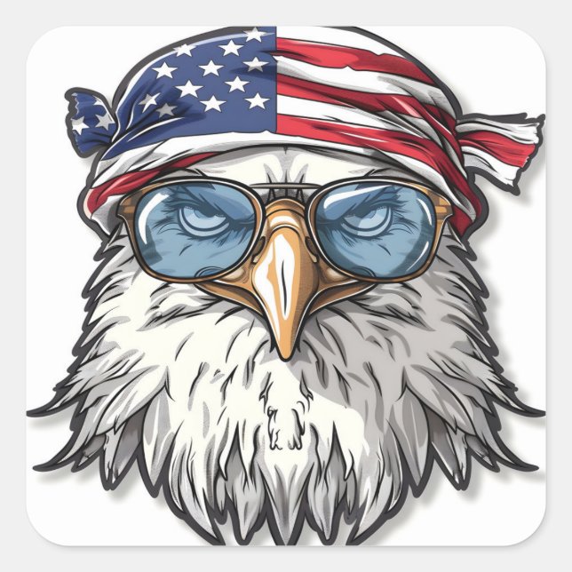 Pegatina Cuadrada Aguila estadounidense divertida y fresca (Anverso)