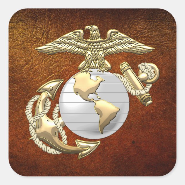 Pegatina Cuadrada Águila, glóbulo y ancla USMC (EGA) [3D] (Anverso)