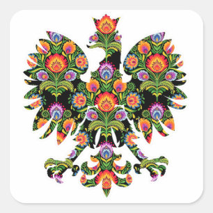 Pegatina Cuadrada Águila polaca Polonia Wycinanki Emblem, folklore p