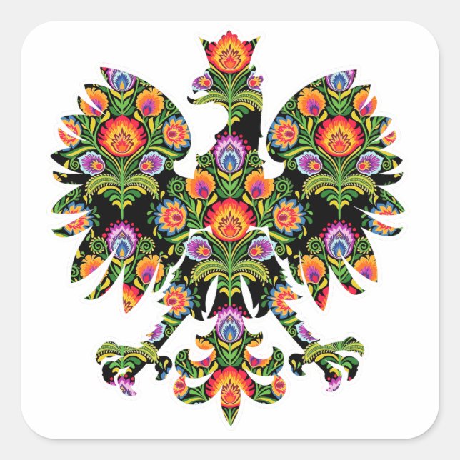 Pegatina Cuadrada Águila polaca Polonia Wycinanki Emblem, folklore p (Anverso)