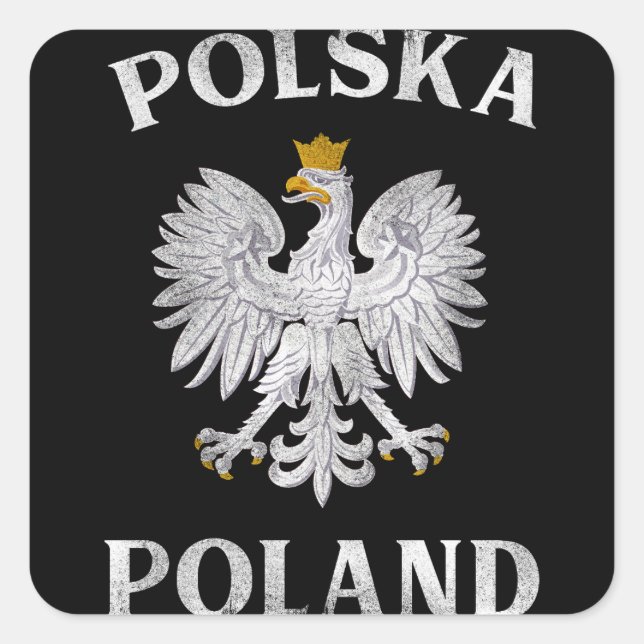Pegatina Cuadrada Águila Polaca T Polonia Escudo De Armas Polska (Anverso)