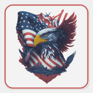 Pegatina Cuadrada Águila Roja Blanca Azul Patriotismo Libertad EE. U