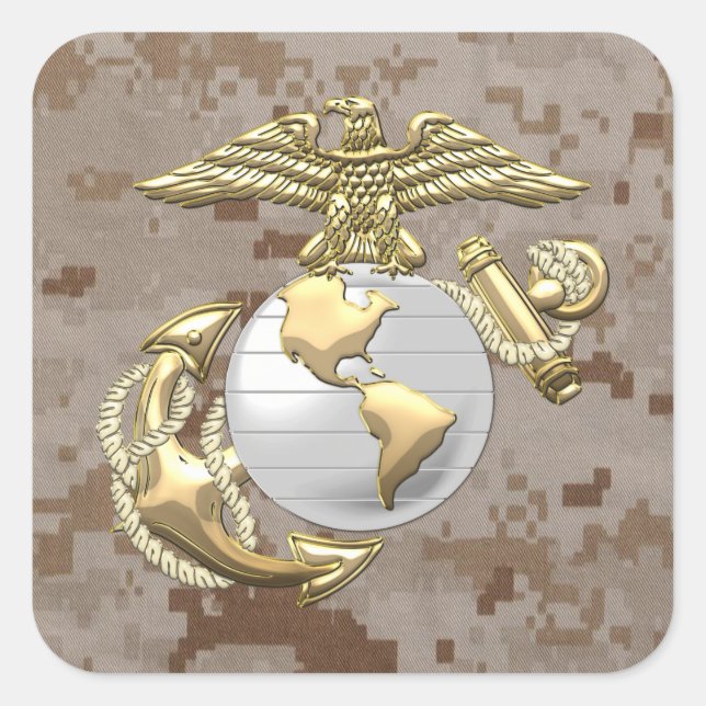 Pegatina Cuadrada Águila USMC, Globe & Anchor (EGA) [3D] (Anverso)