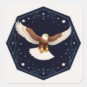 Pegatina Cuadrada Águila volando en el cielo estrellado Regalo del E