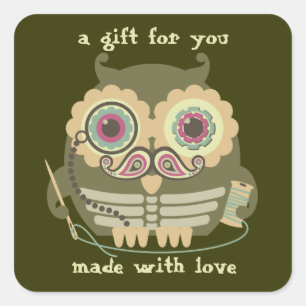 Pegatina Cuadrada Aguja de costura esquelética del bigote del