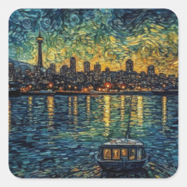 Pegatina Cuadrada Aguja del espacio de asientos al estilo van Gogh