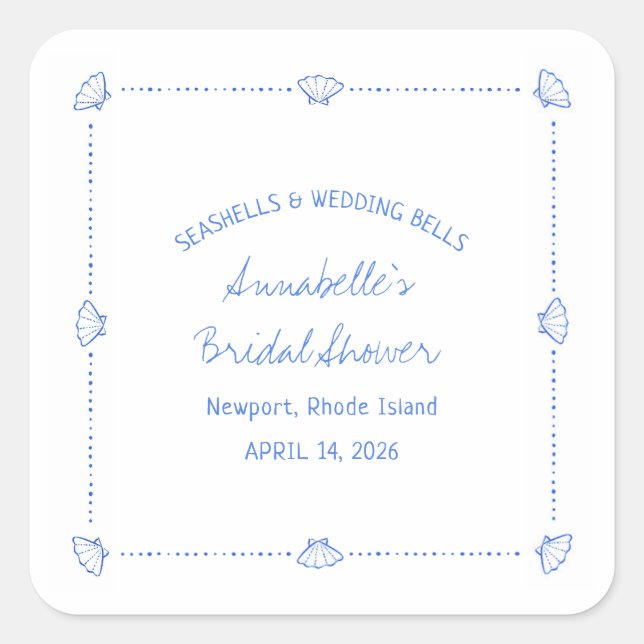 Pegatina Cuadrada Agujas de la mano y duchas de Boda (Anverso)