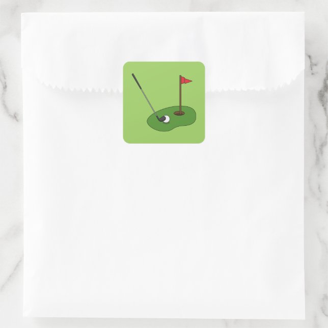 Pegatina Cuadrada Agujero del campo de golf con bandera (Bolso)