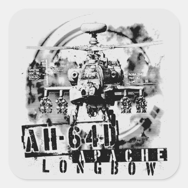 Pegatina Cuadrada AH-64D Apache Longbow (Anverso)