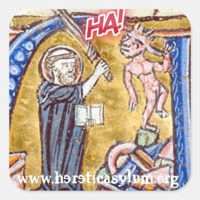 Pegatina Cuadrada ¡AH! con diablo (Anverso)