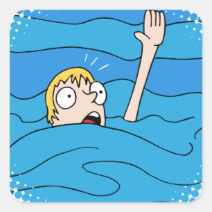 Pegatina Cuadrada Ahogamiento del dibujo animado del hombre