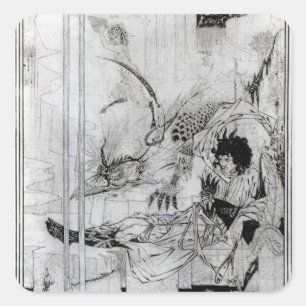 Pegatina Cuadrada Ahora el Rey Arturo vio a la bestia que la quería