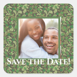 Pegatina Cuadrada Ahorra la fecha Victoriano Vintage Verde Hiedra