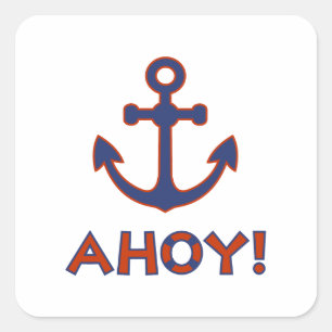 Pegatina Cuadrada ¡AHOY! Buoy + Anchor Diseño Rojo+Azul