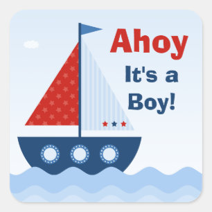 Pegatina Cuadrada Ahoy es un niño Baby Shower Sticker