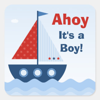 Pegatina Cuadrada Ahoy es un niño Baby Shower Sticker
