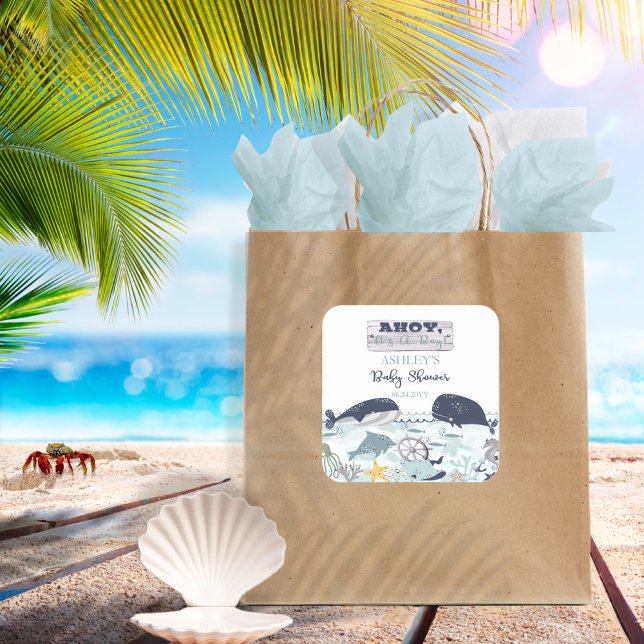 Pegatina Cuadrada Ahoy es un niño bajo el mar Baby Shower (Subido por el creador)