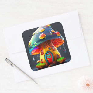 Pegatina Cuadrada Ai Mushroom House