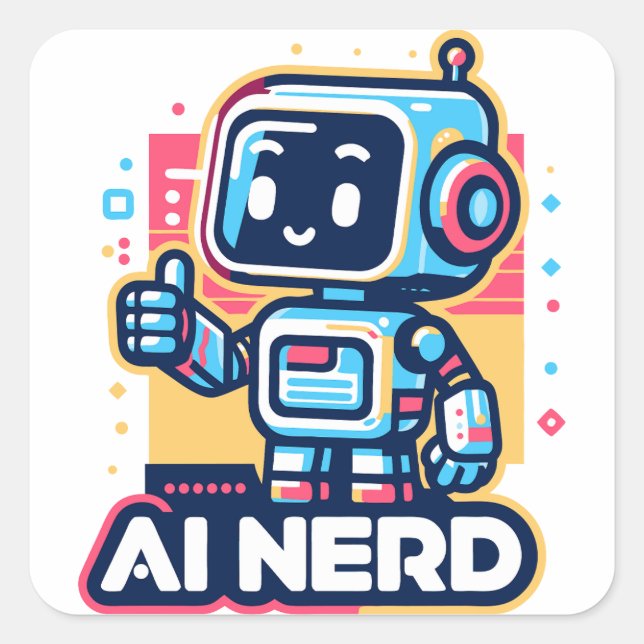 Pegatina Cuadrada AI Nerd Retro Bot (Anverso)