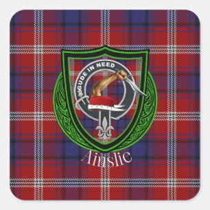 Pegatina Cuadrada Ainslie Scottish Clan Tartan & Escudo