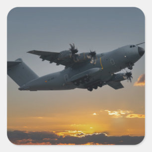 Pegatina Cuadrada Airbus A400M Al Atardecer