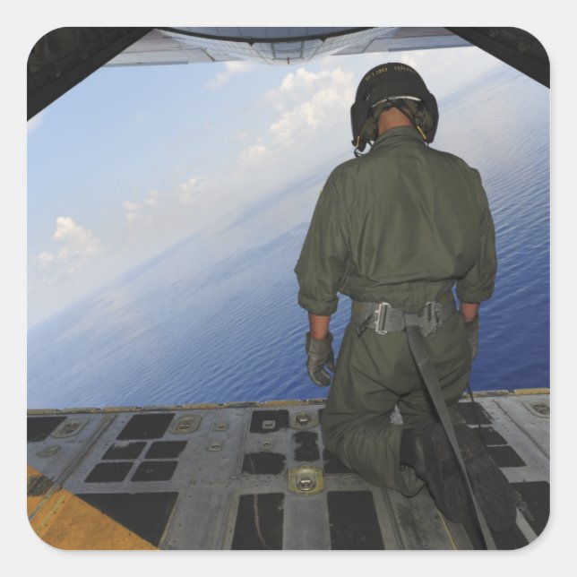 Pegatina Cuadrada Airman observa las aguas del Golfo de México (Anverso)