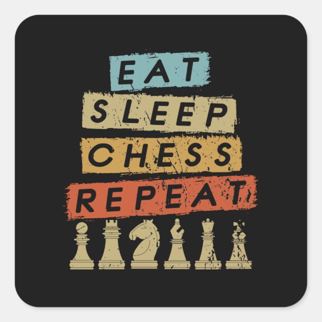 Pegatina Cuadrada Ajedrez - Comer Sleep Chess Repetir (Anverso)