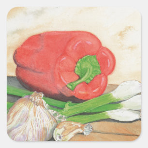 Pegatina Cuadrada Ajo, cebollas y pimienta
