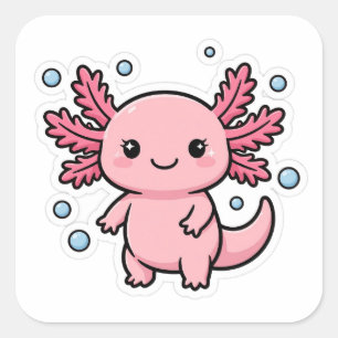 Pegatina Cuadrada Ajolote Rosa Lindo Sticker Kawaii
