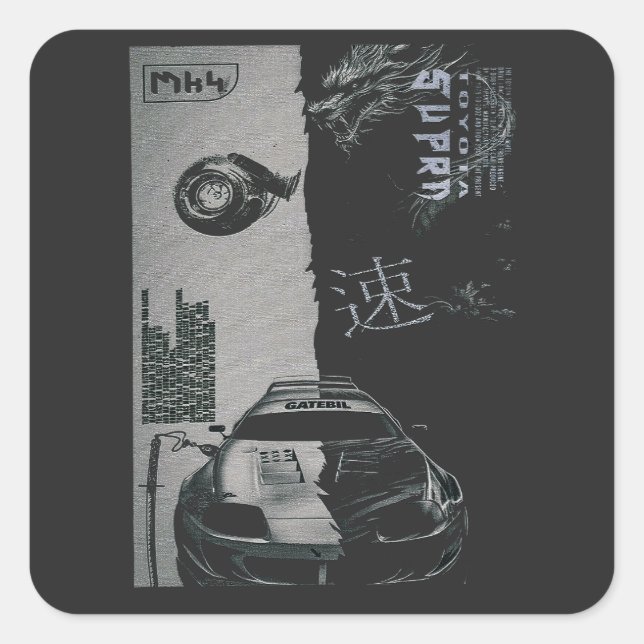 Pegatina Cuadrada Ajuste de auto MK4 Japón (Anverso)