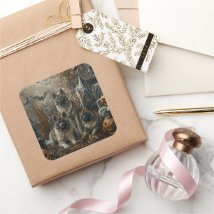 Pegatina Cuadrada Akita Halloween Night Doggy Delight