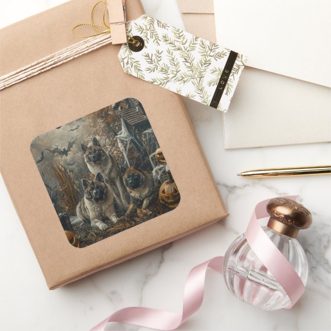 Pegatina Cuadrada Akita Halloween Night Doggy Delight (Regalar)