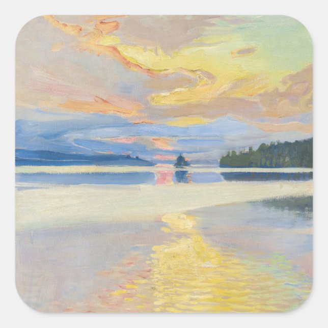 Pegatina Cuadrada Akseli Gallen-Kallela - Atardecer sobre el lago Ru (Anverso)