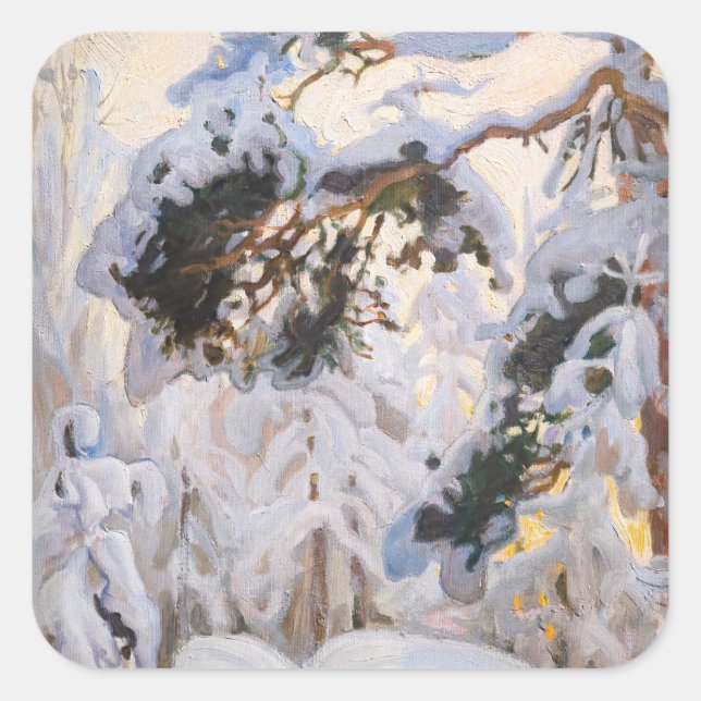 Pegatina Cuadrada Akseli Gallen-Kallela - Bosque en invierno (Anverso)