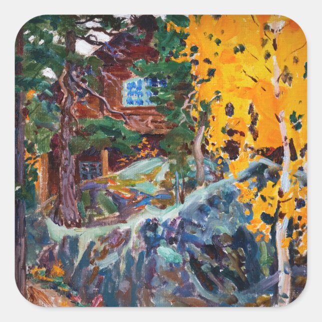 Pegatina Cuadrada Akseli Gallen-Kallela - Kalela en otoño (Anverso)