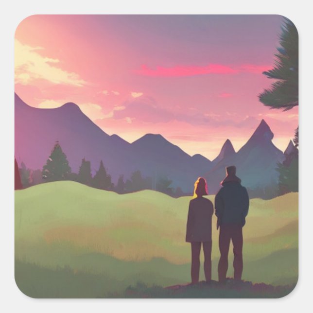 Pegatina Cuadrada Al aire libre (Anverso)