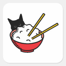 Pegatina Cuadrada Al gato le encanta el arroz