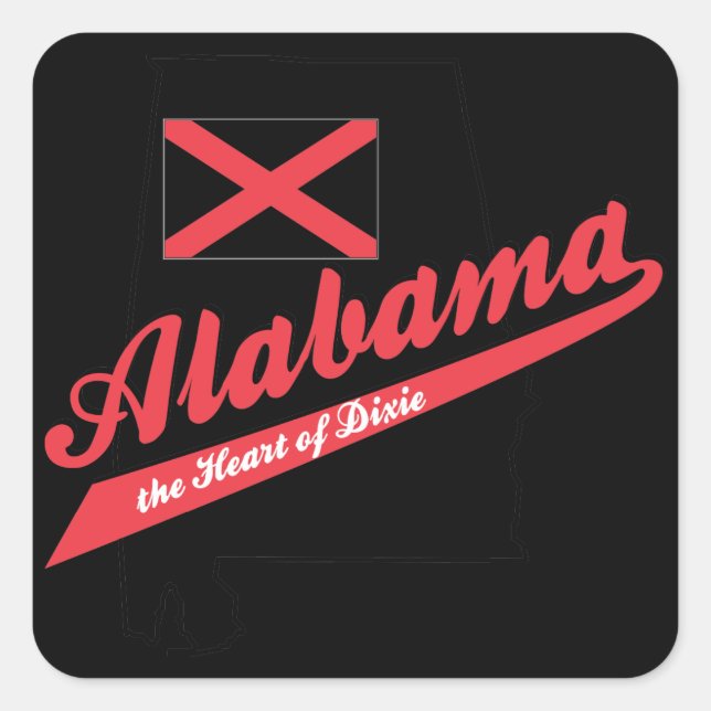 Pegatina Cuadrada Alabama Corazón de Dixie (Anverso)
