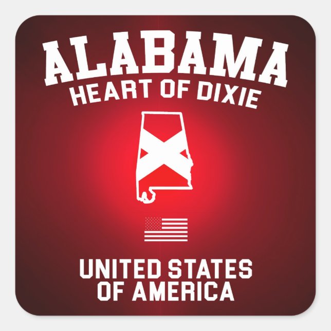 Pegatina Cuadrada Alabama Corazón de Dixie (Anverso)