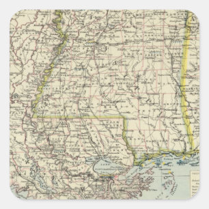 Pegatina Cuadrada Alabama, Mississippi, Luisiana, Arkansas