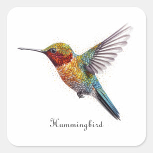 Pegatina Cuadrada Alas arcoiris: Vibrante Hummingbird Art, personali