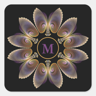 Pegatina Cuadrada Alas de ángel abstractas Mandala Fractal Monograma