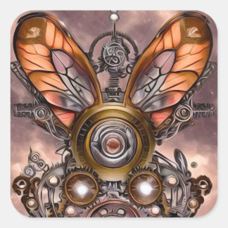 Pegatina Cuadrada Alas de libélula steampunk vintage surrealista