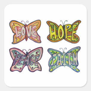 Pegatina Cuadrada Alas de mariposa Personalizado de arte de palabra