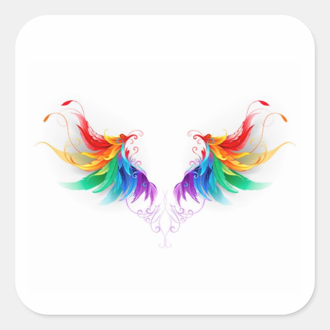 Pegatina Cuadrada Alas del arco iris fluidas (Anverso)