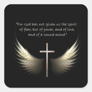 Pegatina Cuadrada Alas del Espíritu Santo con verso de la cruz y de