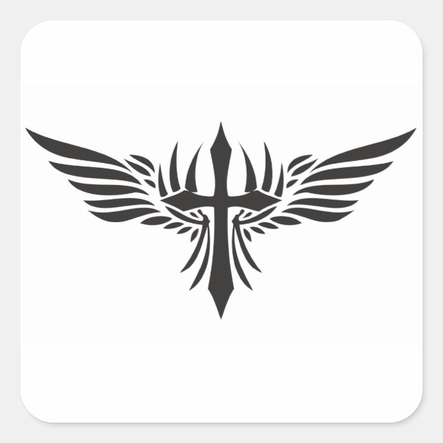 Pegatina Cuadrada Alas Fénix y Cruz (Anverso)