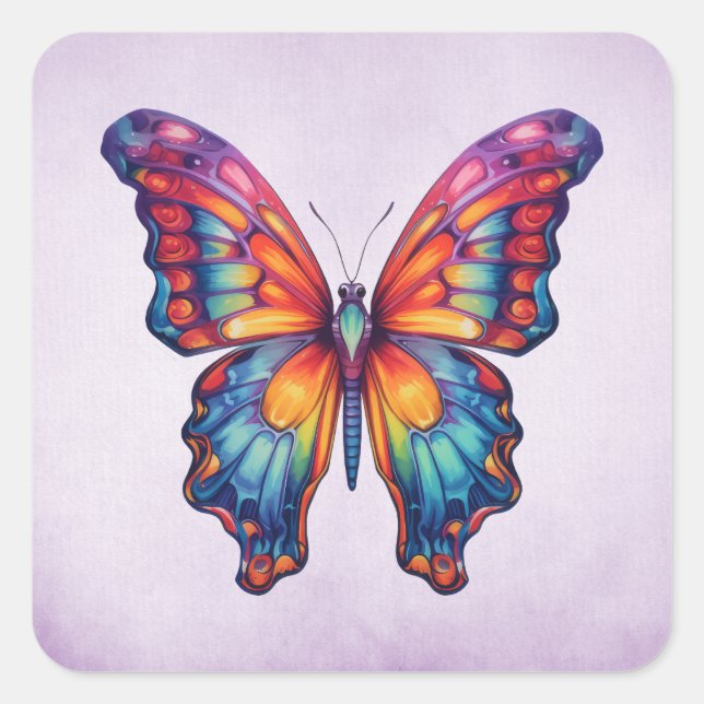 Pegatina Cuadrada Alas Naranjas azules de mariposa (Anverso)